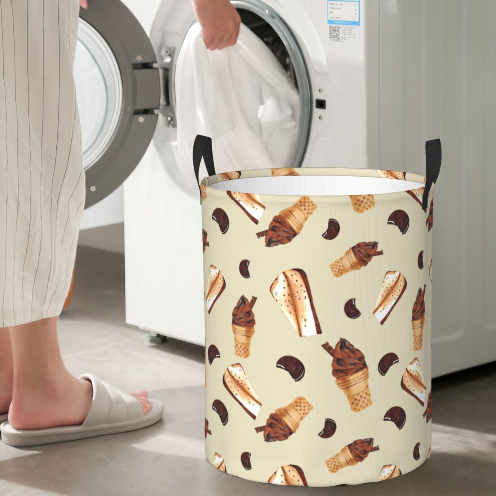 Large Laundry Basket with Handles - Chocolate Cake Ice Cream Print Kids Baby Dirty Clothes Laundry Hamper for Bedroom Aesthetic