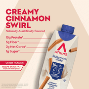 Atkins Protein Shake, Low Glycemic, High Protein, Creamy Cinnamon Swirl, 4 Count