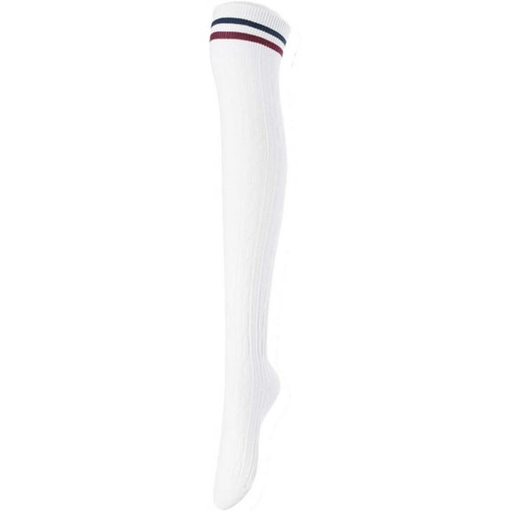 Lian LifeStyle Women's 1 Pair Adorable Comfortable Soft Thigh High Over Knee High Cotton Socks Size 6-9 L1023 White
