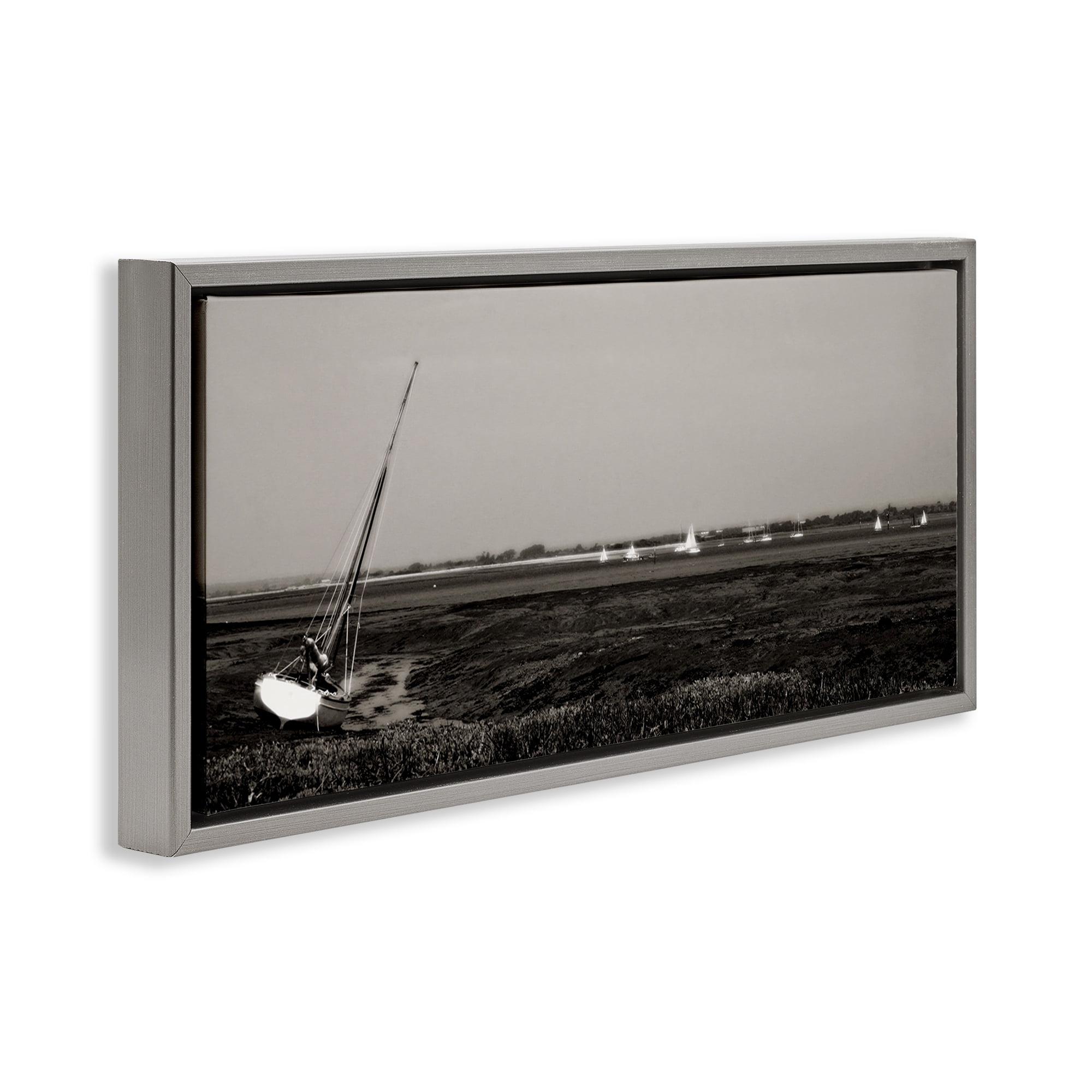 Stupell Industries Boating Towards Hayling Coastal Photography Gray Floater Framed Canvas Art Print Wall Art, 25 x 11