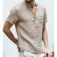 thumbnail image 2 of Camiseta de manga corta para hombre, camisa de tela de algodón con apertura media frontal, Top con cuello levantado para verano, 2 of 6