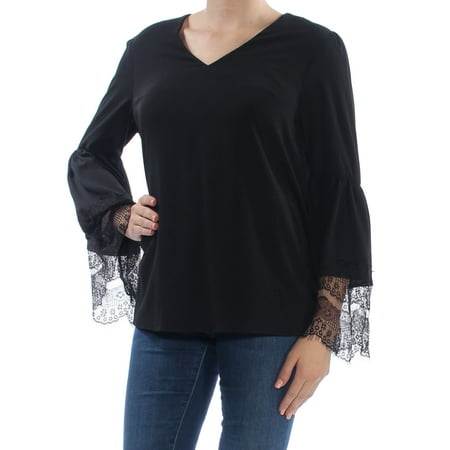 NINE WEST Womens Black Eyelet Bell Sleeve Scoop Neck Tunic Top Size: M