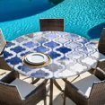 thumbnail image 5 of Blue Morocco Round Tablecloth 36-44 Inch Round Fitted Table Cloth with Elastic Edge, Vintage Graffiti Paint Art Boho Dappled Waterproof Table Cover Protector for Outdoor Picnic Party Dining, 5 of 6