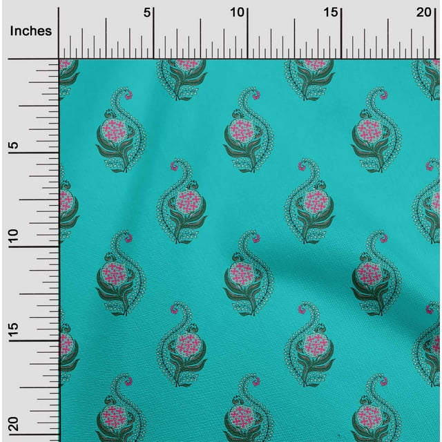 oneOone Silk Tabby Fabric Leaves & Floral Block Printed Craft Fabric BTY 42 Inch Wide
