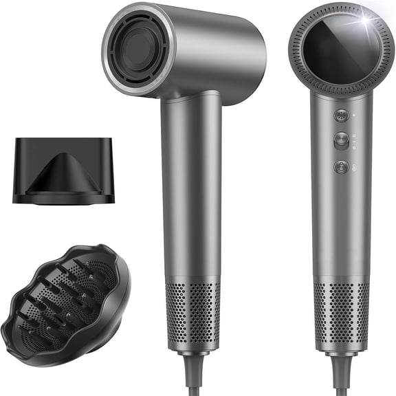 Professional Hair Dryer - 0.8lb Ultra-Lightweight, 6 Billion Ion Technology for 98% Frizz Reduction, AI Smart-Temp Control, Magnetic Attachments for All Hair Types