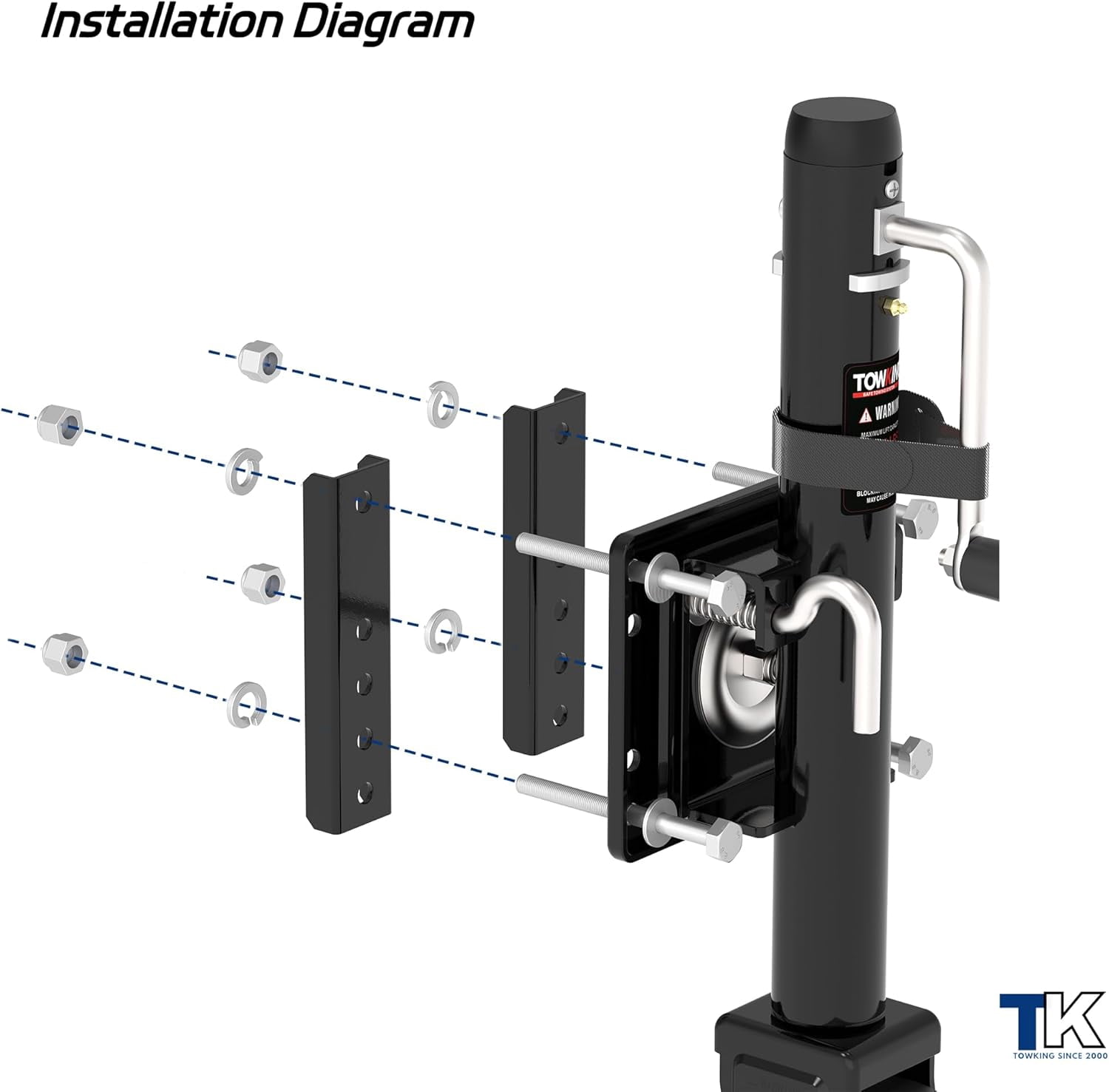 TOWKING 1200 lbs Trailer Jack with Wheel, 10" Lift, Bolt on Tongue Jack for RV, Boat, Trailer