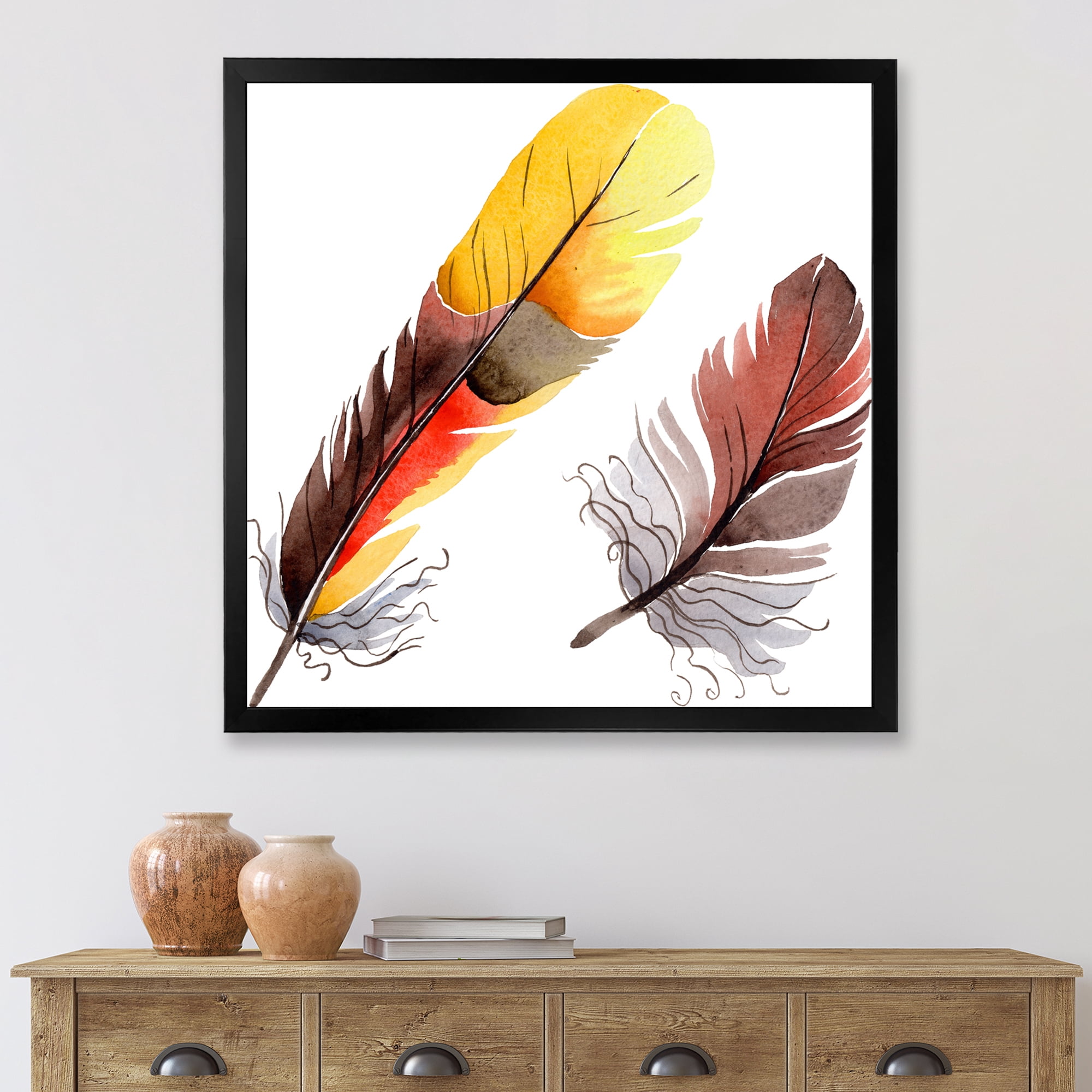 Designart 'Colourful Boho Art Feathers IV' Bohemian & Eclectic Framed Art Print