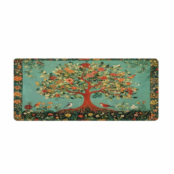 Artistic Floral Tree and Birds Mouse Pad 31.5 x 11.82 inches Rubber Desk Accessory for Office and Home Use