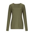 thumbnail image 6 of FRSASU Womens Summer Short Sleeve Tops Square Neck Ribbed Slim Fitted Shirts Solid Color Casual Tee Tshirt Army Green, 6 of 8
