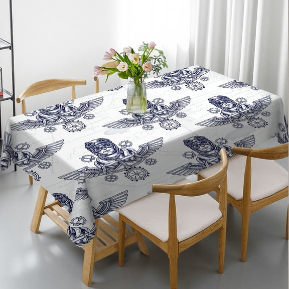 1pc Vintage Pilot Blueprint Print Tablecloths for dining table, Kitchen Accessories Holiday Party Tablecloth, Vintage Pilot Blueprint