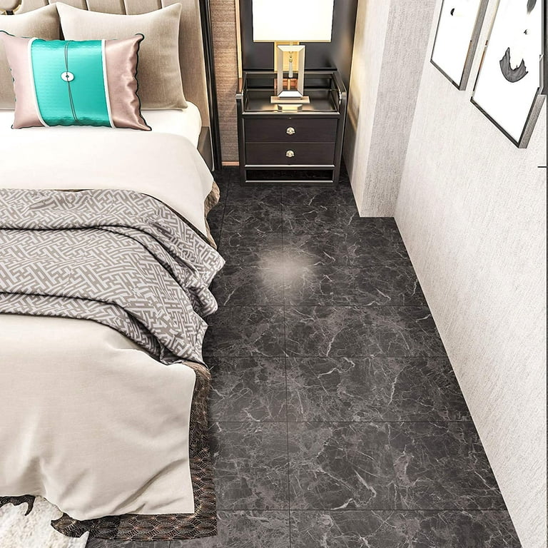 VEELIKE 12-Pack Black Marble Vinyl Flooring Peel and Stick Self Adhesive  Bedroom Floor Tiles Removable Waterproof Bathroom Tiles for Floor Vinyl  Tiles
