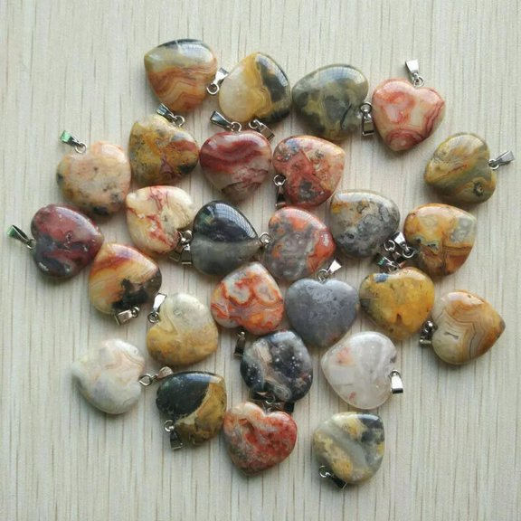K-KED Wholesale 50pcs Natural Yellow Crazy Agate Stone Heart Pendant Bead 20mm