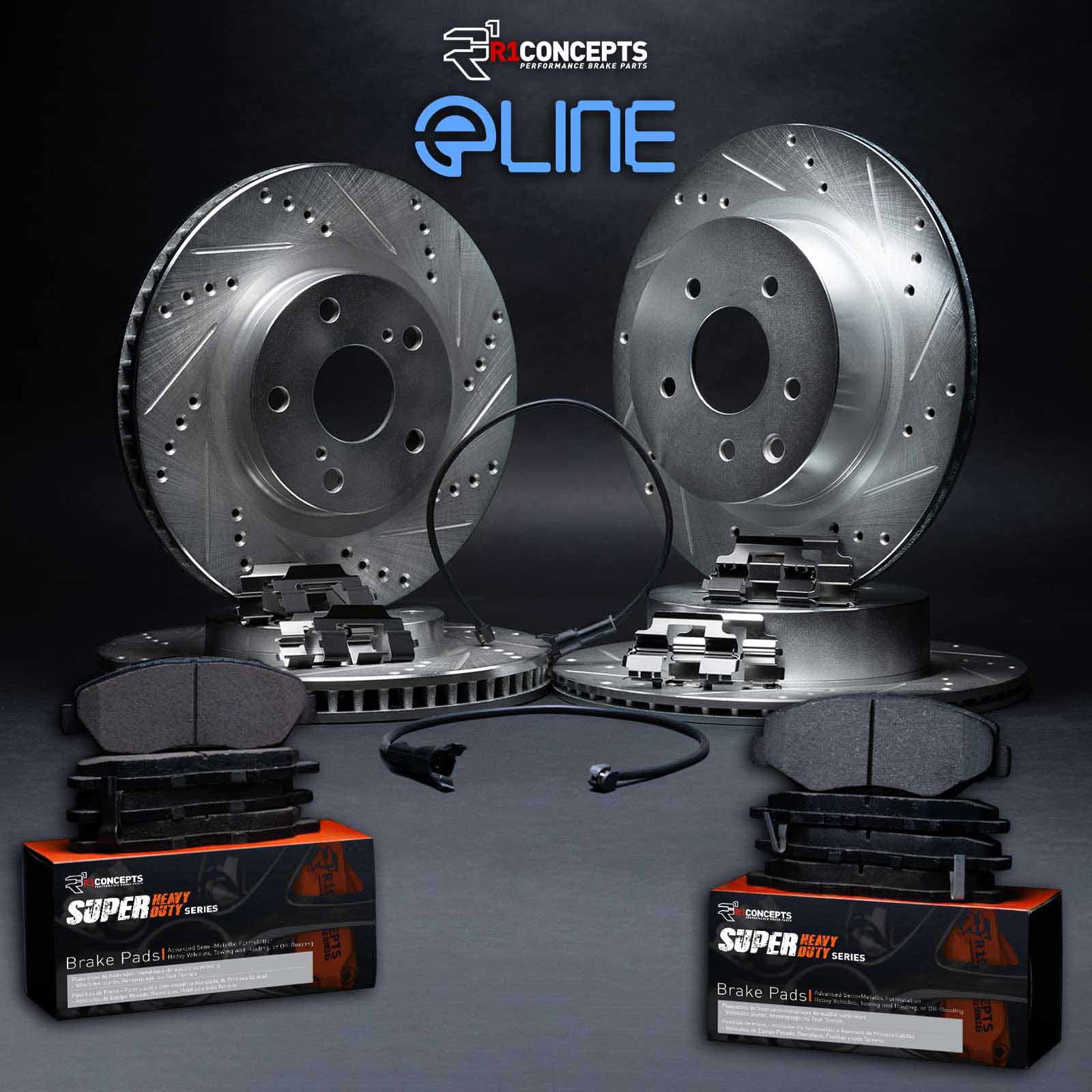 R1 Concepts Front Rear Brakes and Rotors Kit |Front Rear Brake Pads| Brake Rotors and Pads| Super Duty Brake Pads and Rotors| Hardware Kit| Sensor WGXS2-40007