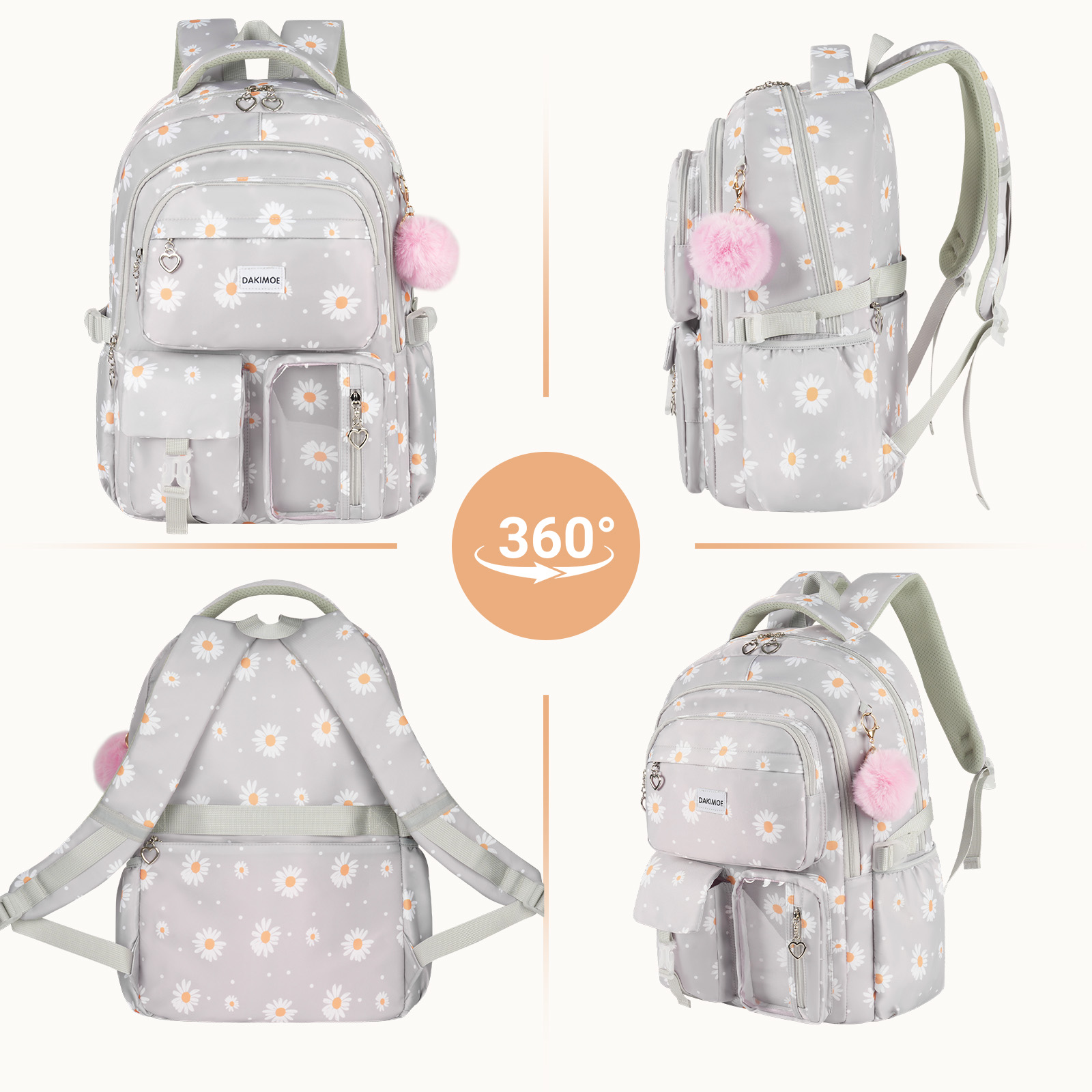 Set de mochila escolar linda DAKIMOE resistente al agua y duradera, 3 en 1, para viaje y uso diario 3