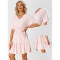 thumbnail image 2 of Unique Bargains Women's Ruffled Tiered Boho V Neck Smocked Waist Hem Peasant Bohemia Dress S Pink, 2 of 6
