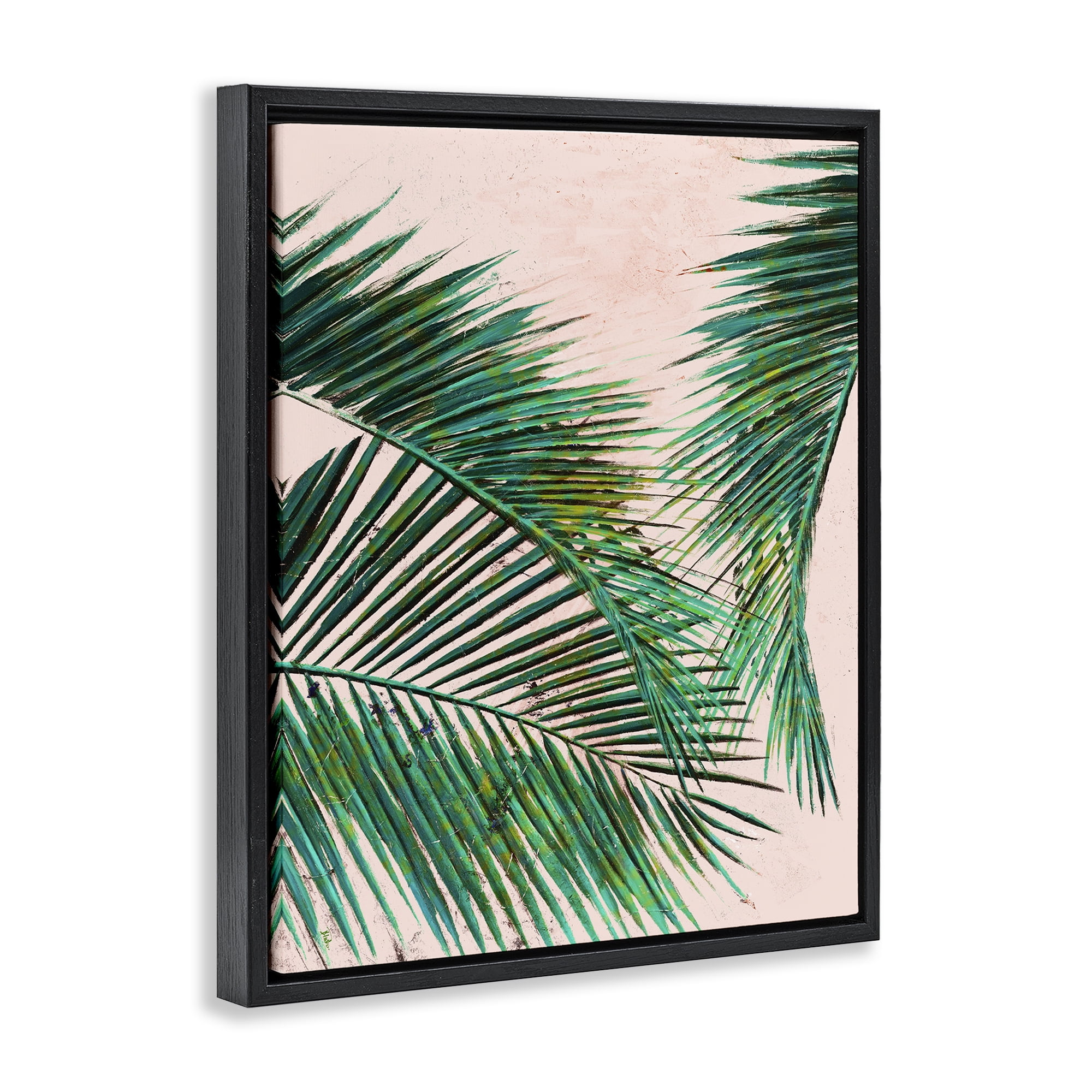 Stupell Industries Flowing Palms on Pink Botanical & Floral Painting Black Floater Framed Canvas Art Print Wall Art, 17 x 21