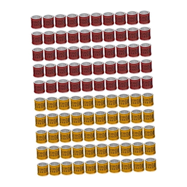 100 anillos reutilizables de aluminio 2023 para patas de paloma, numerados y de identificación. naranja y rojo