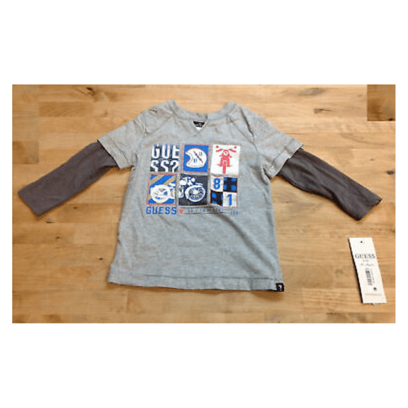 GUESS Kids Baby Boys Long Sleeve T-Shirts, Gray, 18M