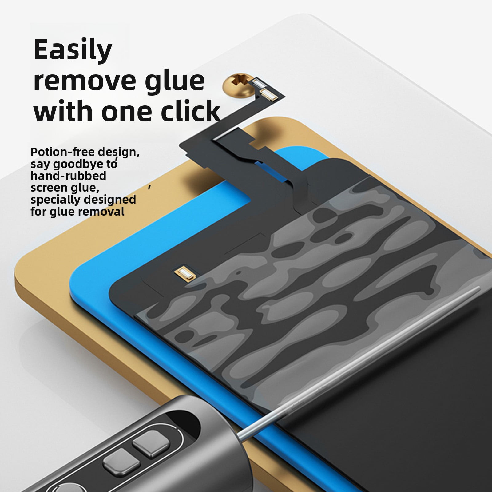 1 Pcs Electric Glue Remover Tool,Portable Adhesive Remover,Portable Display Cleaner with Led Lights and Accessories,Rechargeableglue Remover Tool for Phone Screen Repair and Glue Removal,9.06x1.38 in
