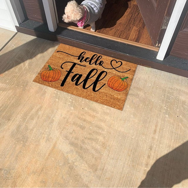 Uklsqma Happy Fall Door Mat 16X24 Inch | Autumn Leaves Pumpkin Welcome Mat | Non-Slip Indoor Outdoor Rug | Durable Polyester Thanksgiving Kitchen Porch Entryway Decor