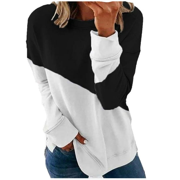 JWZUY Women's Casual Crewneck Long Sleeve Sweatshirt Pullover Side ...