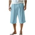 thumbnail image 2 of Handshe Men's Summer Casual Beach Capri Pants with Elastic Waist & Drawstring Pockets - Solid Color, Relaxed Fit, 2 of 5