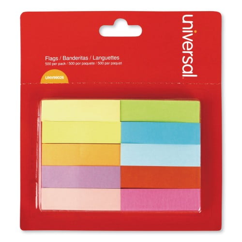 New Universal Self-Stick Page Tabs, 1/2' x 2', Assorted Colors, 500/Pack,Each