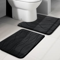 ChakmeOne Bathroom Rugs Sets 2 Piece, Black Bathroom Rug Soft Absorbent Microfiber Bath Mats and U-Shaped Contour Toilet Rug, Non-Slip Machine Wash Dry for Floor Tub and Shower