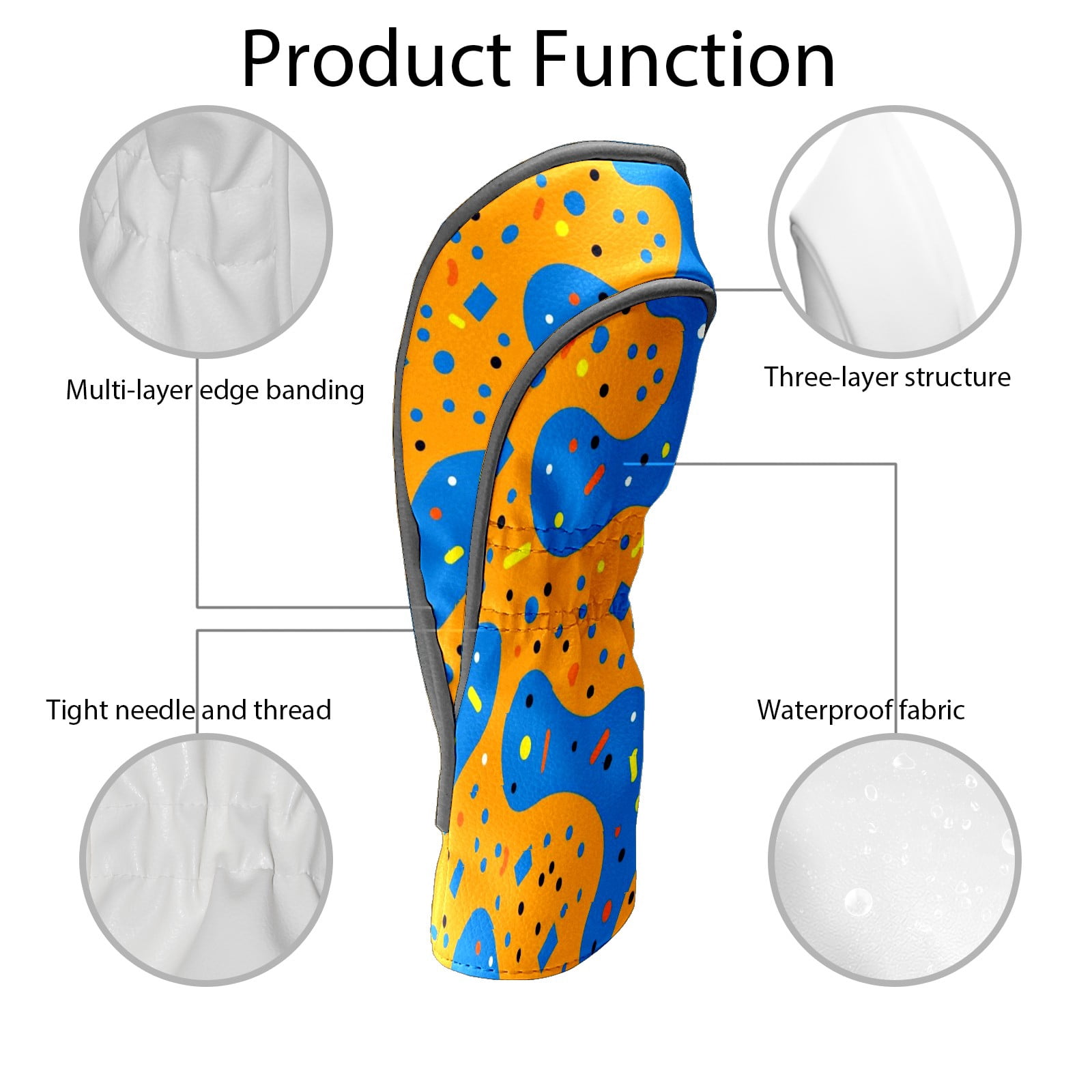 Golf Club Covers PU Leather Waterproof Head Covers for Fairway Woods Hybrids Orange Blue Polka Dots Unisex Fits Most Brands