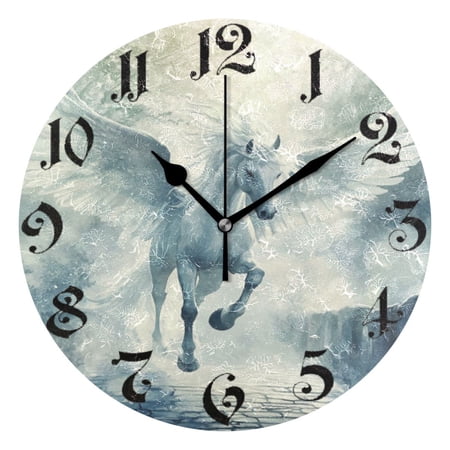DEIARA Fairyland Pegasus Burgundy Butterfly Wall Clock 10in Silent Mechanism Battery Operated Retro Style for Living Room Bedroom and Kitchen Black Pointer