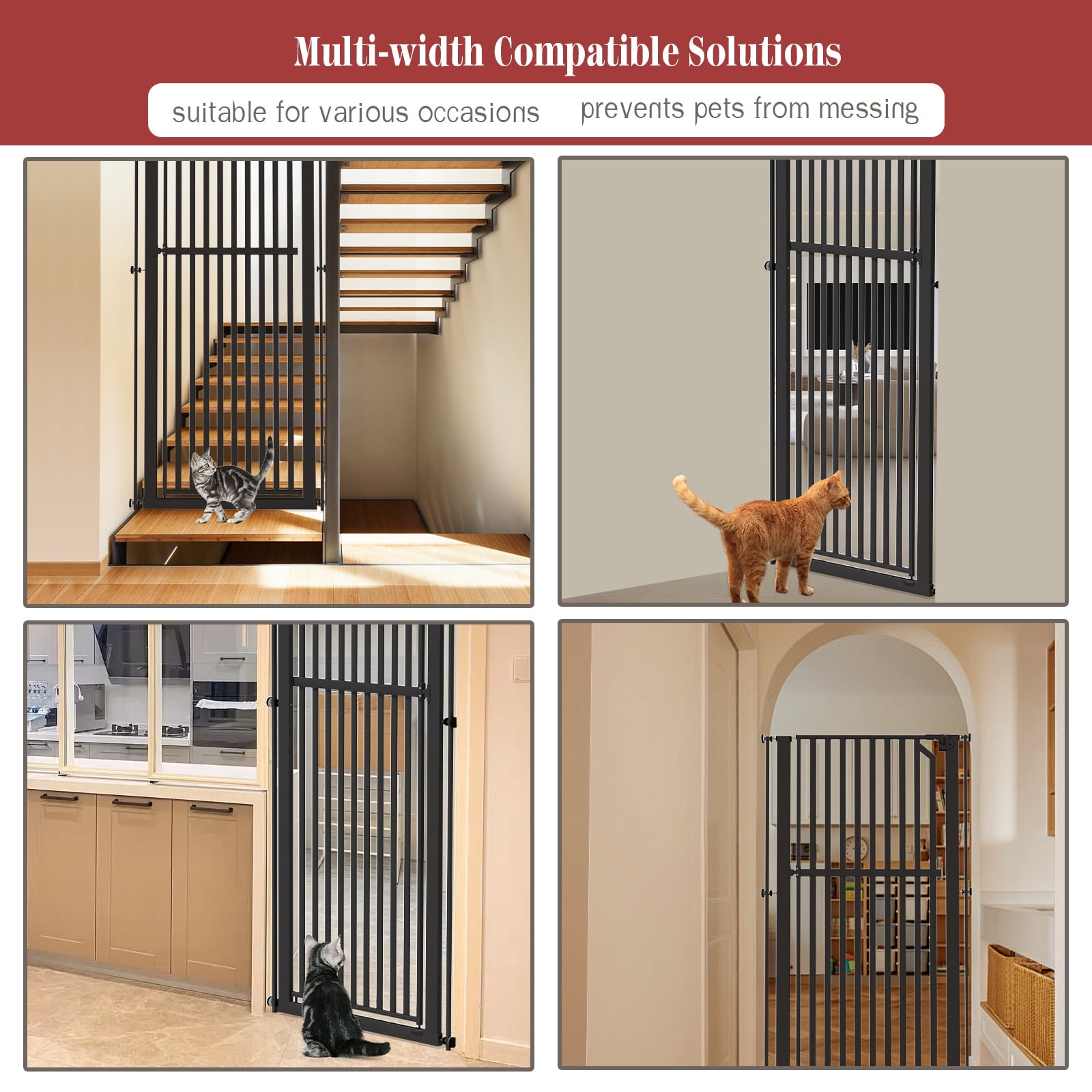 GLAF 63" Extra Tall Cat Gate - 30-37.8" Wide Extendable Cat Barrier for Doorway - Pressure Mounted Cat gate for Doorway - Auto Close Extra Tall Pet Gate - 63 inch Tall pet gate