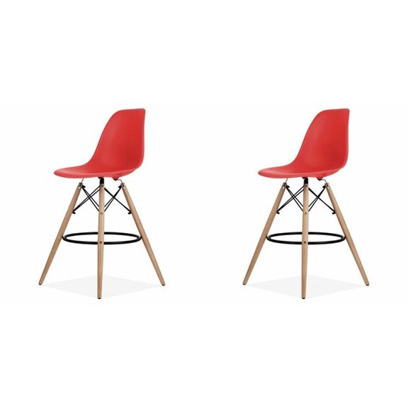 Wooden Base Kitchen Island Bar Stool with Gold Base - Red