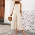 thumbnail image 6 of JULMCOMO Jumpsuits for Women Scoop Neck Adjustable Spaghetti Strap Loose Fit Summer Romper Low Back Sleeveless Wide Leg Flowy Jumpsuits Beige L, 6 of 7