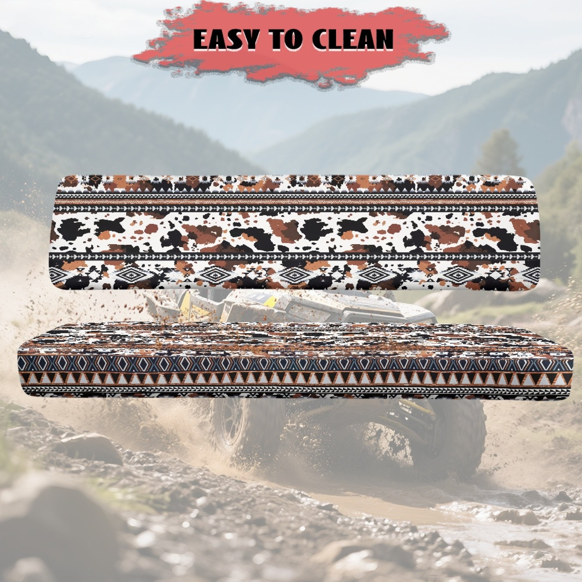 ZIATUBLES 2 Pack Waterproof UTV Seat Covers, Front Bench Seat Protectors Compatible with Kawasaki Mule 4010/3010, Scratch Wear-Resistant UTV Accessory Part(American Tribal Cow Print)