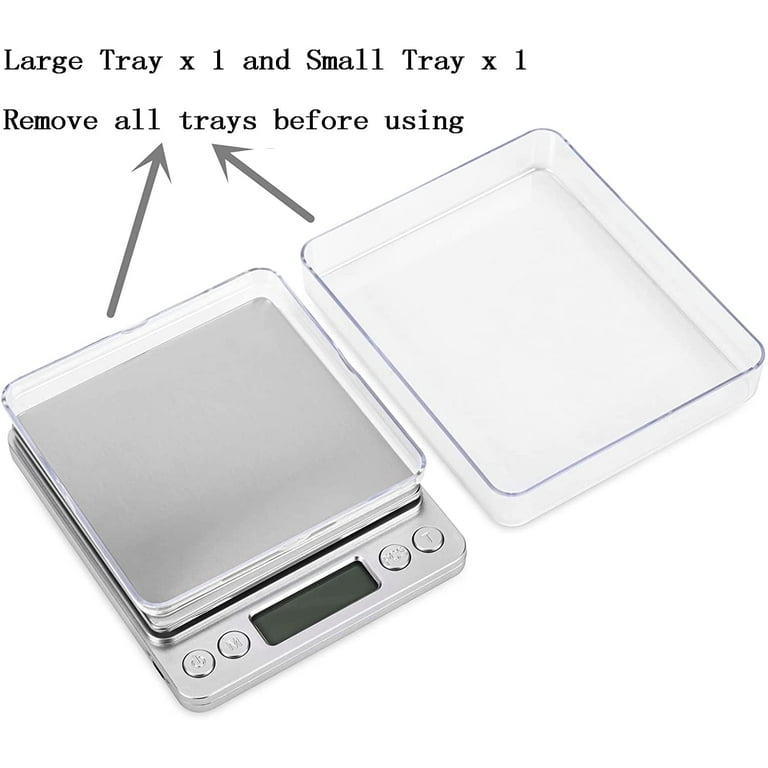 Gram Scale 1000g/ 0.1g, Mini Pocket Food Scale with 2 Trays, LCD, Tare Function, Digital Kitchen Scale for Cooking Baking Jewelry Herbs (Battery Not Included)
