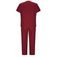thumbnail image 3 of CheerKidz Clearance Pants Sets for Women Solid Color Drawstring Pants Protective-Suit Short Sleeve V-Neck Shirts Sets with Pockets 2 Piece Outfits(Wine,M), 3 of 5