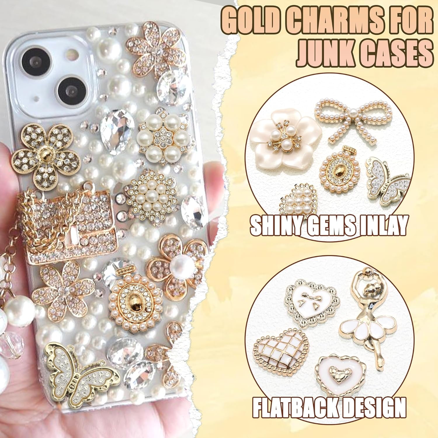 NestE- Junk Case Charms Elegant Flower Butterfly Charm for Phone Case 3D Bow Heart Bear Junk Phone Case Kit Flatback Pearls Rhinestone for Customizing DIY Craft Accessories