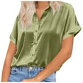 thumbnail image 2 of Summer Tops for Women Silk Button Down Satin Short Sleeve V Neck Casual Work Blouse Shirts for Women GN2 S, 2 of 5