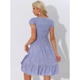thumbnail image 3 of DARING DIVA Stylish Midi Smocked Floral Dress  XS Dark Blue Purple, 3 of 6