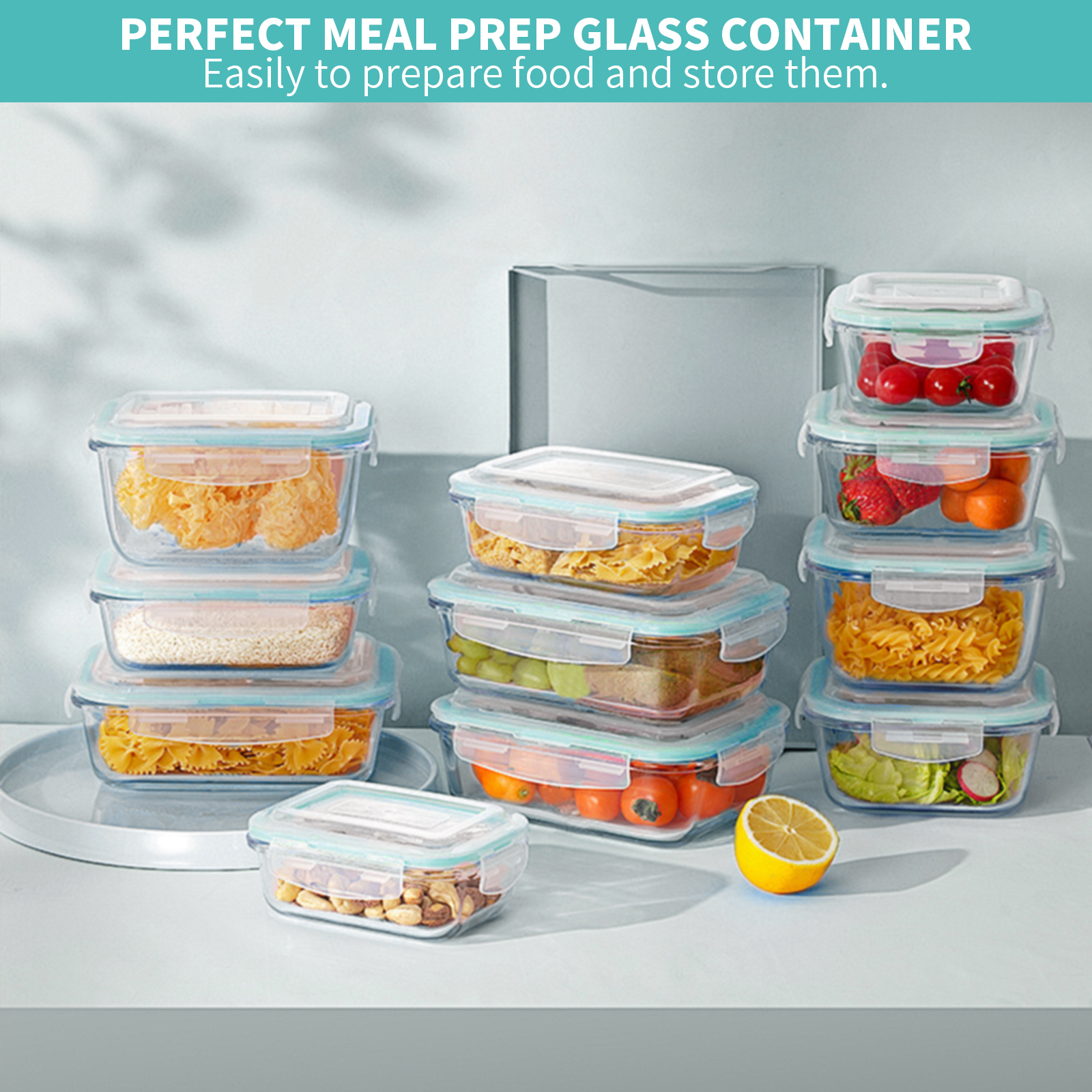 TAIMASI 16-Piece Glass Food Storage Containers, Blue photo 7