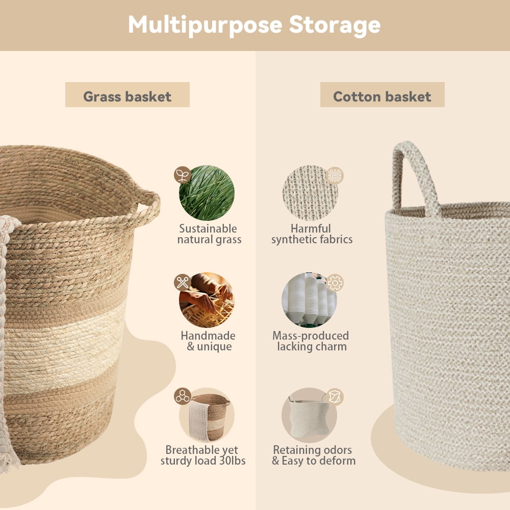 MEHOOM Large Woven Basket Storage with Handles, 100L Handmade Baskets and Bins for Blankets, Toys, Plants, Home Organization