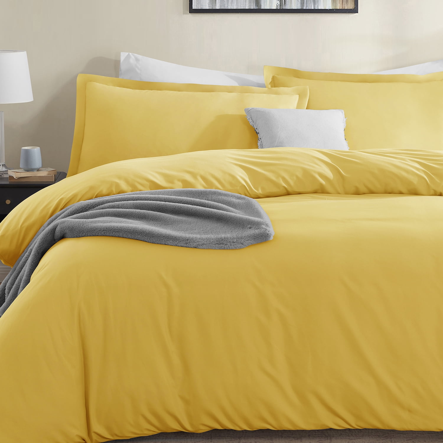 LammaLoe Twin Duvet Cover Set, Luxury Microfiber 2 Piece Bedding Sets with Pillow Sham, Yellow