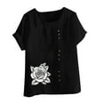thumbnail image 4 of QUNYINEY Short Sleeve Shirts for Women Trendy Casual Floral Pullover Crew Neck Tops Button Loose Linen Women's Tops, 4 of 4