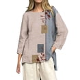 thumbnail image 2 of Brown Womens Blouses Women's Vintage Floral Baseball Art Print Casual 3/4 Sleeve T Shirts Round Neck Cotton Shirt Summer Tops for Women, 2 of 4