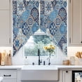 thumbnail image 4 of Abstract Geometric Swag Kitchen Curtain Valances, Blue Yellow Flower Checkered Patchwork Rod Pocket Curtains Window Treatment Decor Valances for Bedroom Bathroom, 2 Panels 36 x 63 Inch, 4 of 9