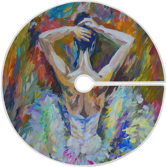 FMSHPON Ballerina Oil Painting Xmas Christmas Tree Skirt Stand Mat for Holiday Party Decoration Indoor Outdoor 48 inches