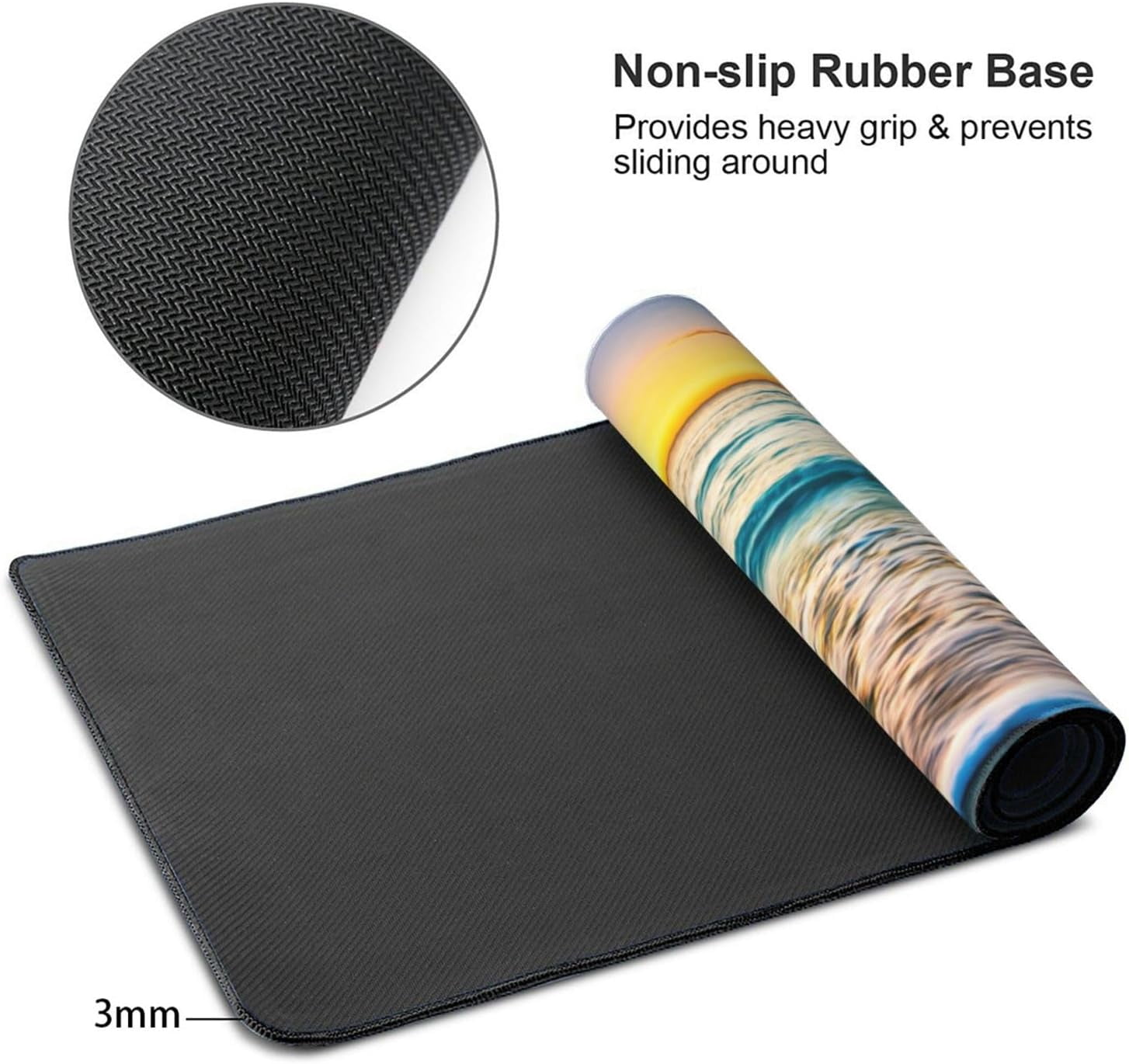 Blue Beach Ocean Gaming Mouse Pad Desk Mat XXL 35.4×15.7 Inch Sunrise Sunset Sea Extended Mousepad 40X90cm with Non-Slip Rubber Base Stitched Edge Large Desk Pad for Gamer Office Home Work