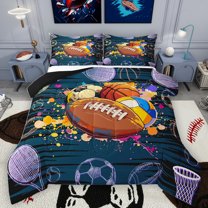 Homewish Rugby Basketball Sport Full Size Comforter Sets,Watercolor Splashing Ink Bedding Comforter Set,Brown Deepblue Bedding Sets For Boys Kids,Microfiber Bedroom Decor Reversible,3 Pieces