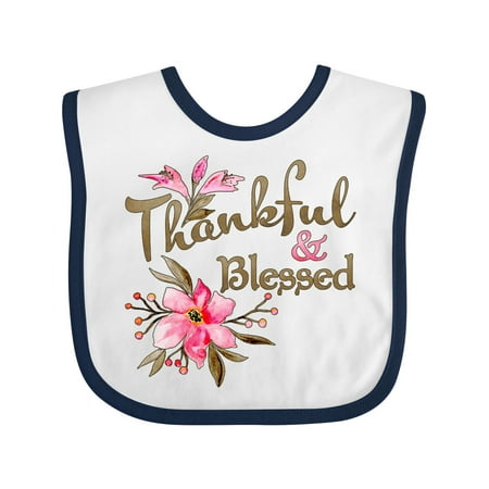 

Inktastic Thankful and Blessed Inspirational Saying with Pink Flowers Gift Baby Boy or Baby Girl Bib