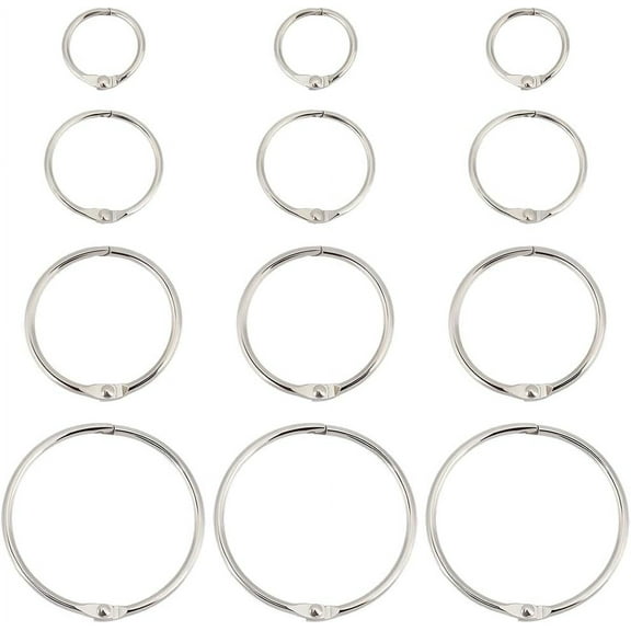 60Pcs 4 Sizes Loose Leaf Binder Rings Bulk Silver Metal Stainless Steel Round Keychain Key Rings Office Books Paper Binders Ring